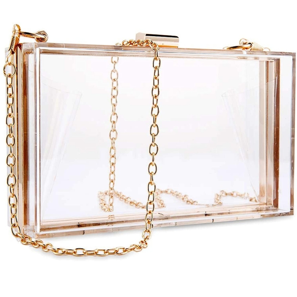 Clear Evening Clutch with gold chain and hardware